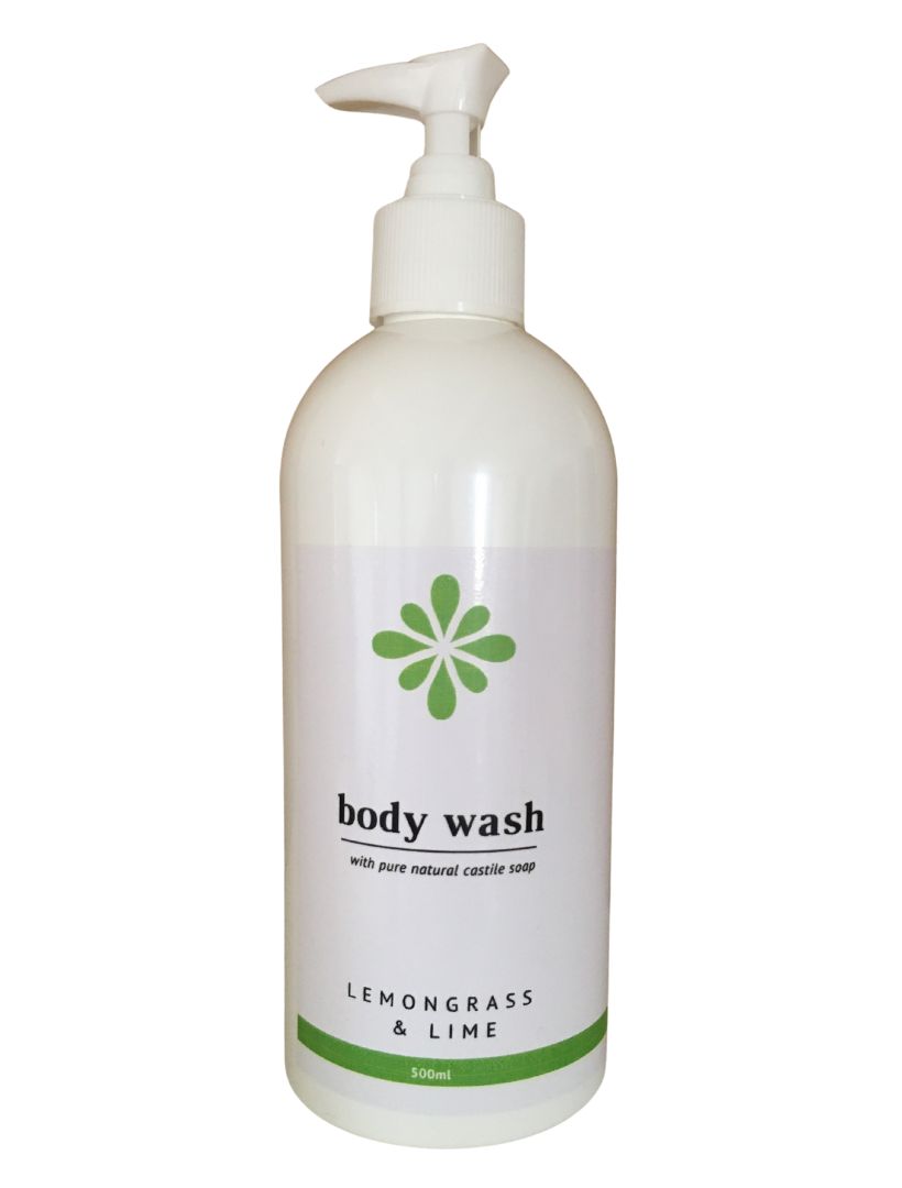 Body Wash in a white bottle with a pump