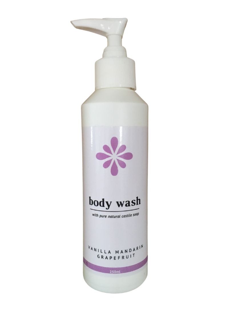 Natural Body Wash in a white bottle with a white label